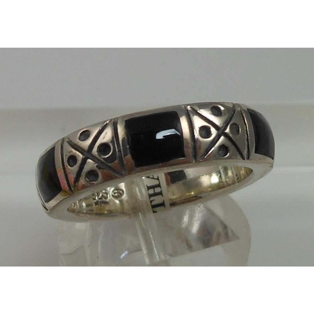 Vintage Black Sterling Silver Band‎ Ring, Designer Signed, Size 6.25